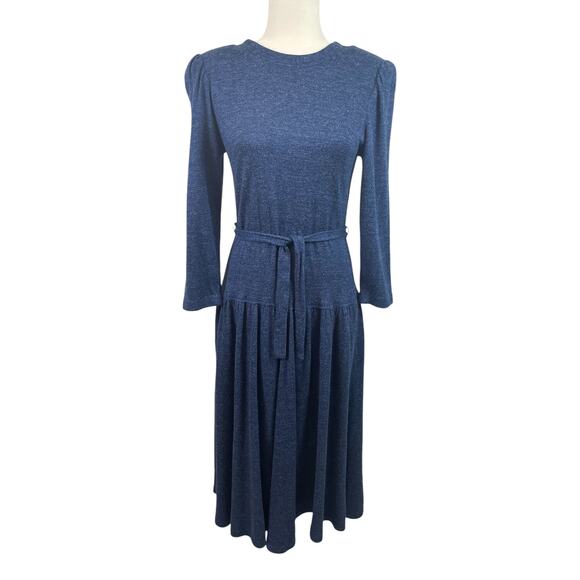 Vintage Lanz Originals Size 10 Dress Cotton Blend Midi Conservative Pockets Blue - Picture 1 of 11